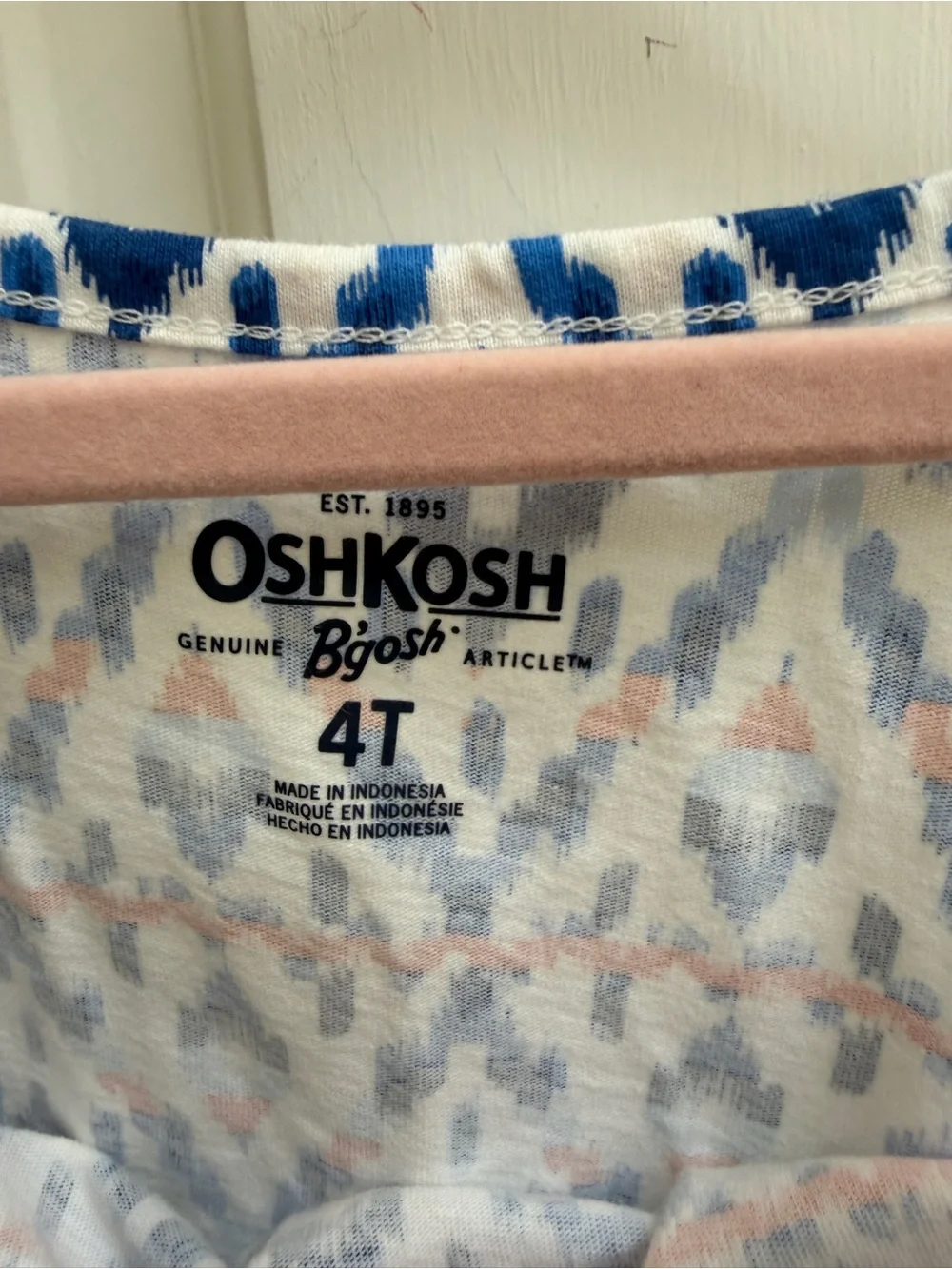 NWOT OshKosh B'gosh 4T Girls Blue White Aztec Printed Ruffle Shirt Blouse